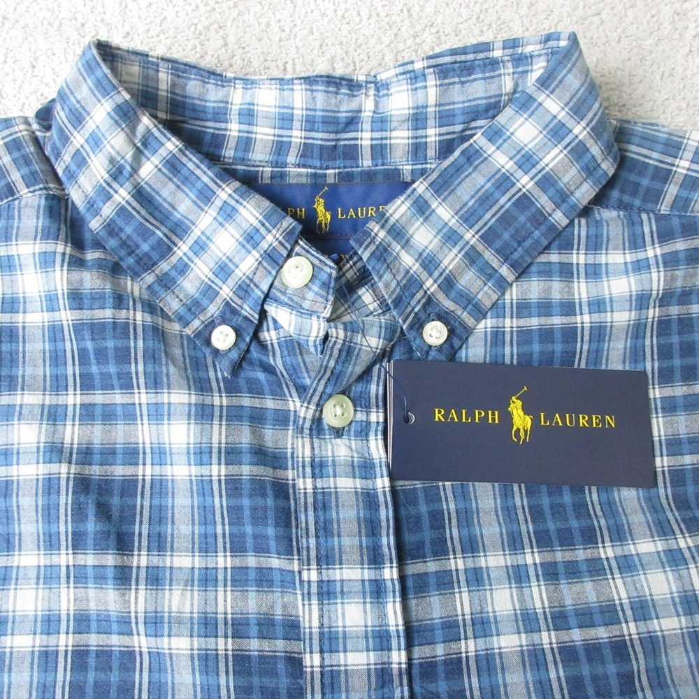 Ralph Lauren Button Down Shirt Blue Plaid Short‎ Sleeve Boys XL (18-20)